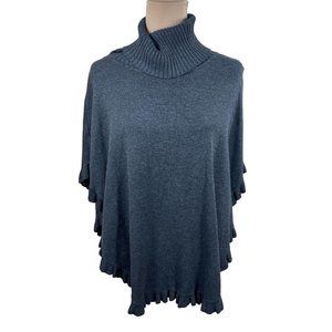Joseph A. Poncho Sweater Turtleneck Ruffle trim Charcoal Grey Size S Small